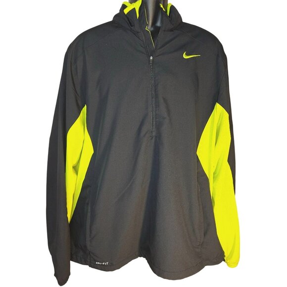 Nike Dri-Fit Half-Zip Jacket XL Pullover Black & Fluorescent Yellow Lightweight - Picture 1 of 9